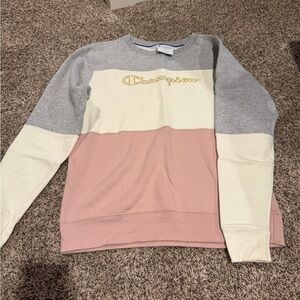 Champion Gray, Cream, and Pink Sweatshirt